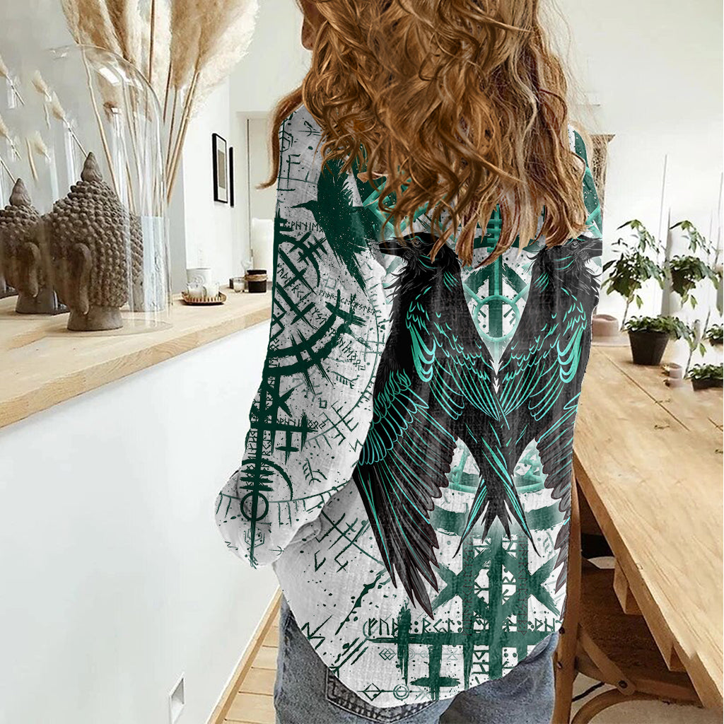 Winged Wisdom Of Viking Women Casual Shirt Hugin, Munin, and the Vegvisir - Wonder Print Shop