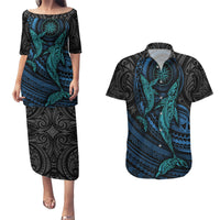 Polynesian Whale Couples Matching Puletasi Dress and Hawaiian Shirt - Wonder Print Shop