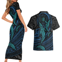 Polynesian Whale Couples Matching Short Sleeve Bodycon Dress and Hawaiian Shirt - Wonder Print Shop