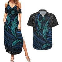 Polynesian Whale Couples Matching Summer Maxi Dress and Hawaiian Shirt - Wonder Print Shop