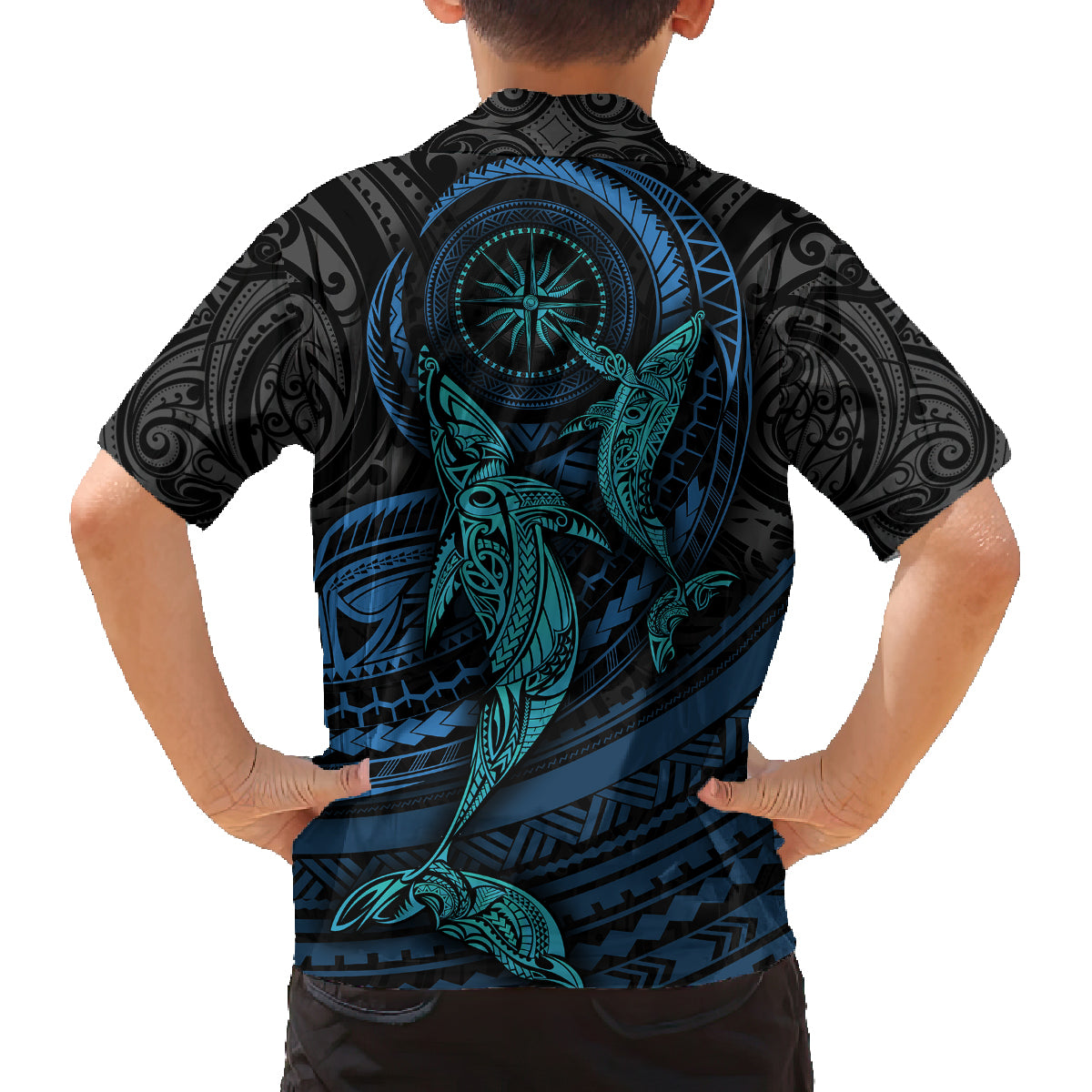 Polynesian Whale Family Matching Long Sleeve Bodycon Dress and Hawaiian Shirt - Wonder Print Shop