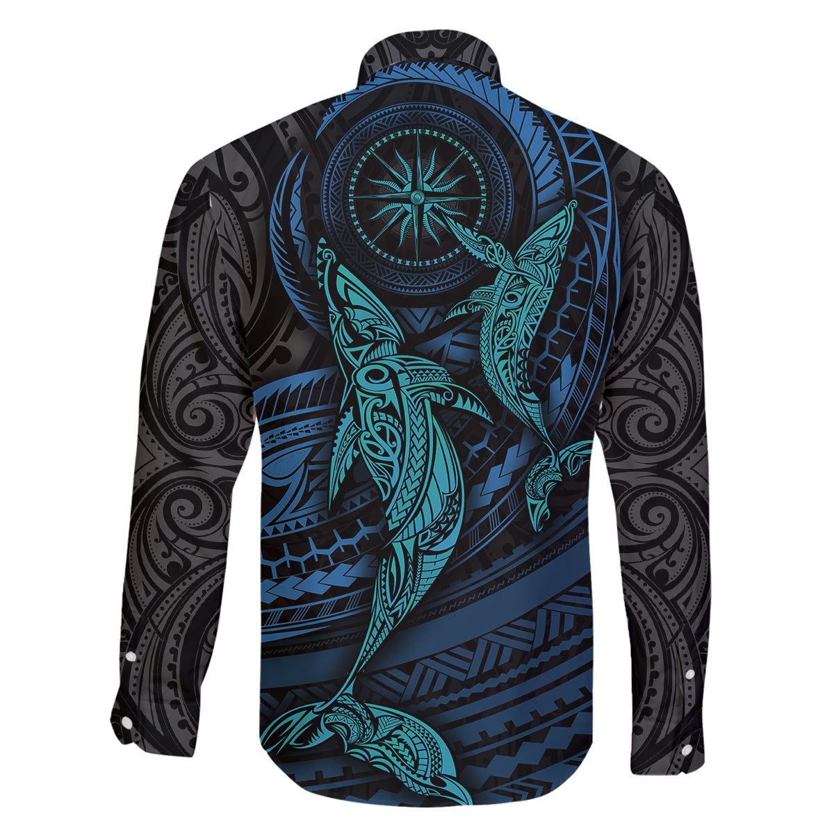 Polynesian Whale Family Matching Long Sleeve Bodycon Dress and Hawaiian Shirt - Wonder Print Shop