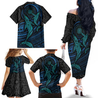 Polynesian Whale Family Matching Off Shoulder Long Sleeve Dress and Hawaiian Shirt - Wonder Print Shop