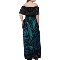 Polynesian Whale Family Matching Off Shoulder Maxi Dress and Hawaiian Shirt - Wonder Print Shop