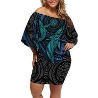 Polynesian Whale Family Matching Off Shoulder Short Dress and Hawaiian Shirt - Wonder Print Shop