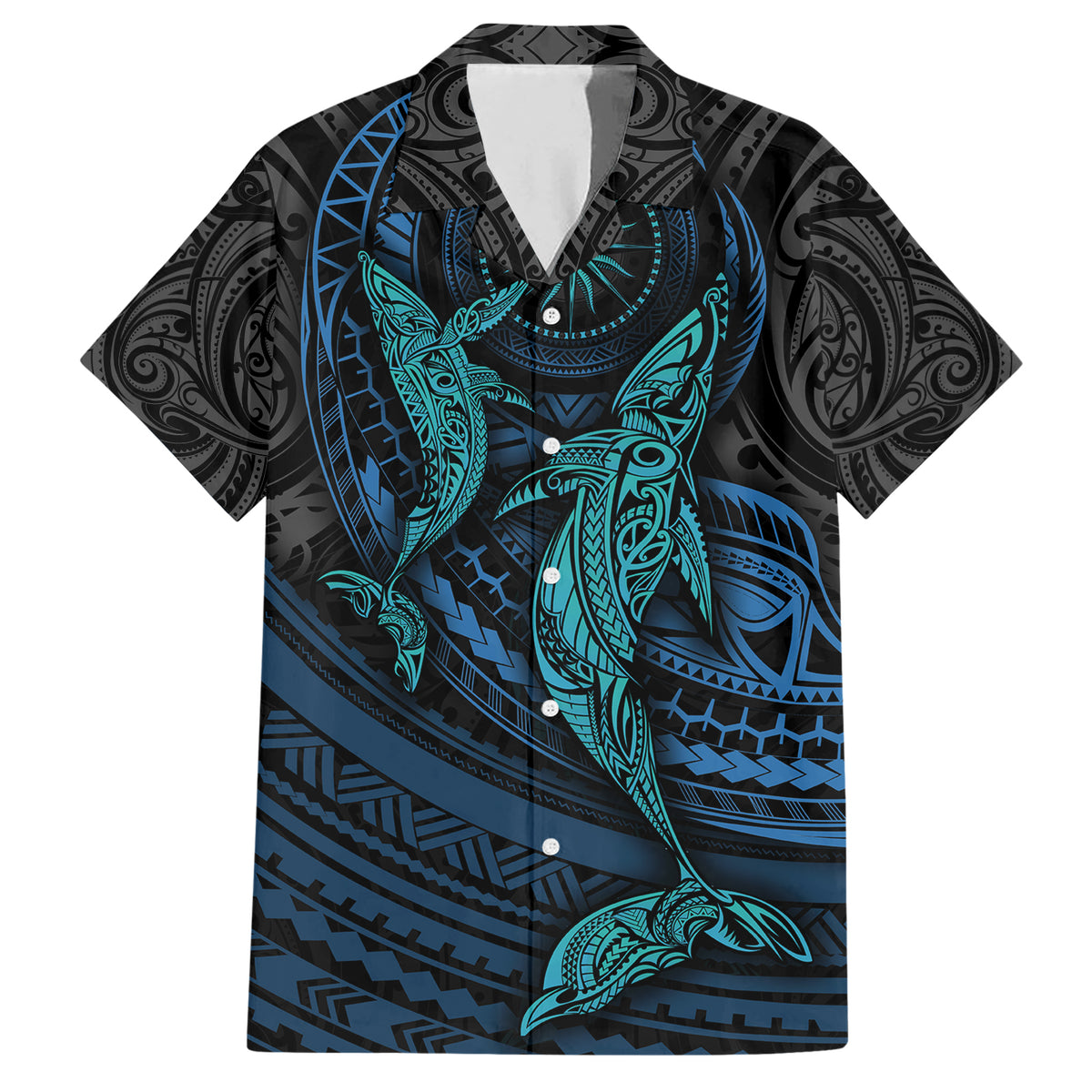 Polynesian Whale Family Matching Short Sleeve Bodycon Dress and Hawaiian Shirt - Wonder Print Shop