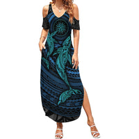 Polynesian Whale Family Matching Summer Maxi Dress and Hawaiian Shirt - Wonder Print Shop