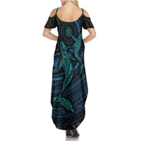 Polynesian Whale Family Matching Summer Maxi Dress and Hawaiian Shirt - Wonder Print Shop