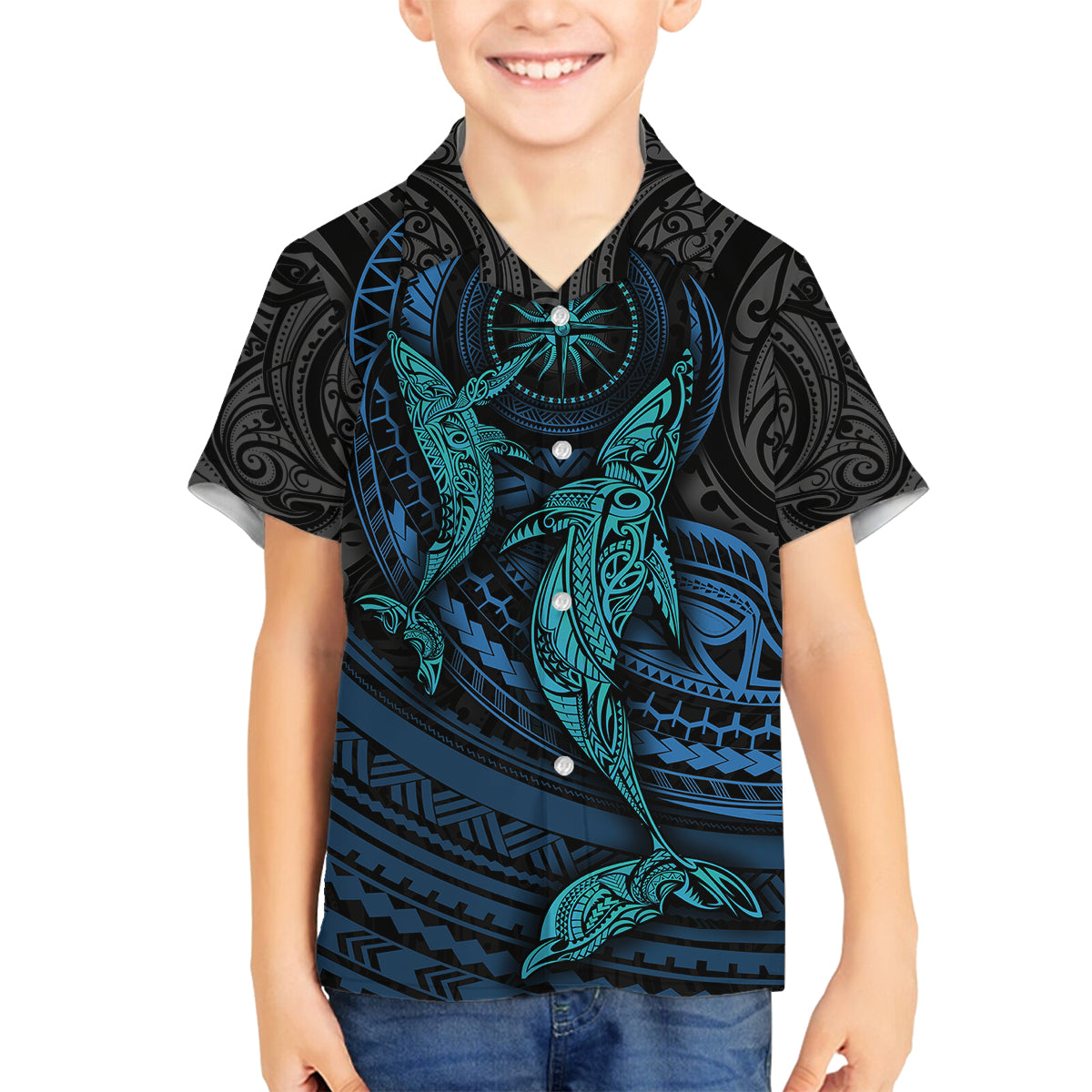 Polynesian Whale Family Matching Tank Maxi Dress and Hawaiian Shirt - Wonder Print Shop