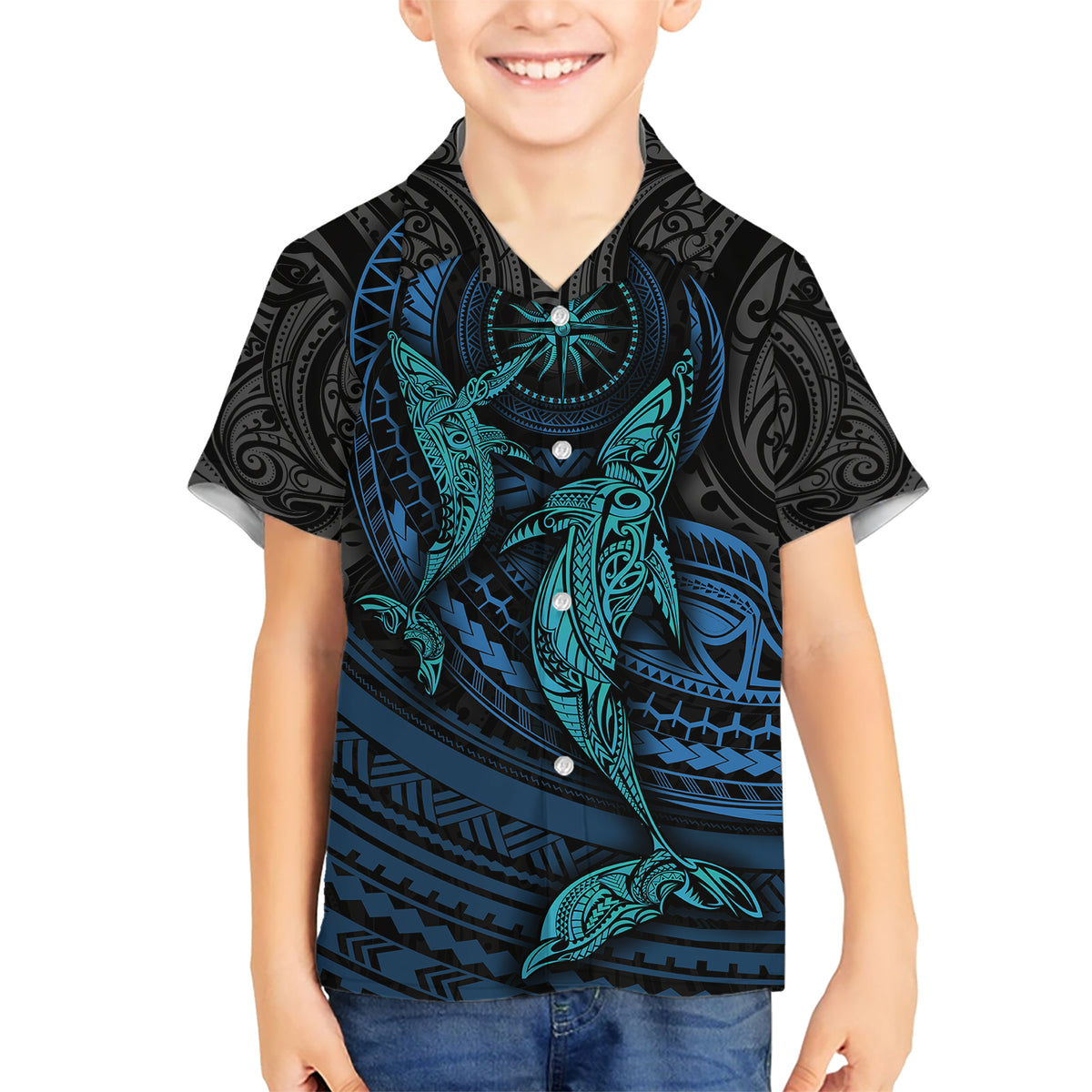 Polynesian Whale Kid Hawaiian Shirt - Wonder Print Shop
