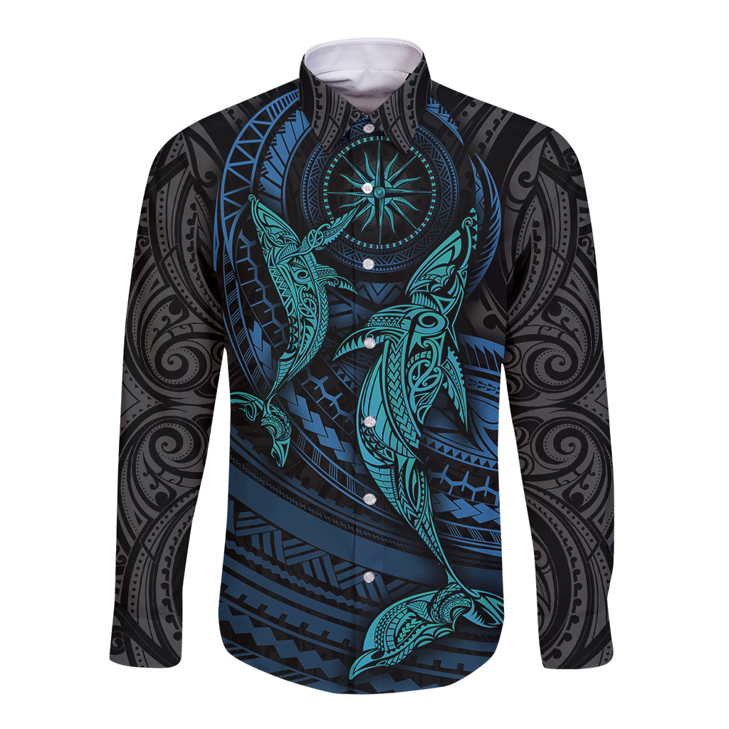 Polynesian Whale Long Sleeve Button Shirt - Wonder Print Shop