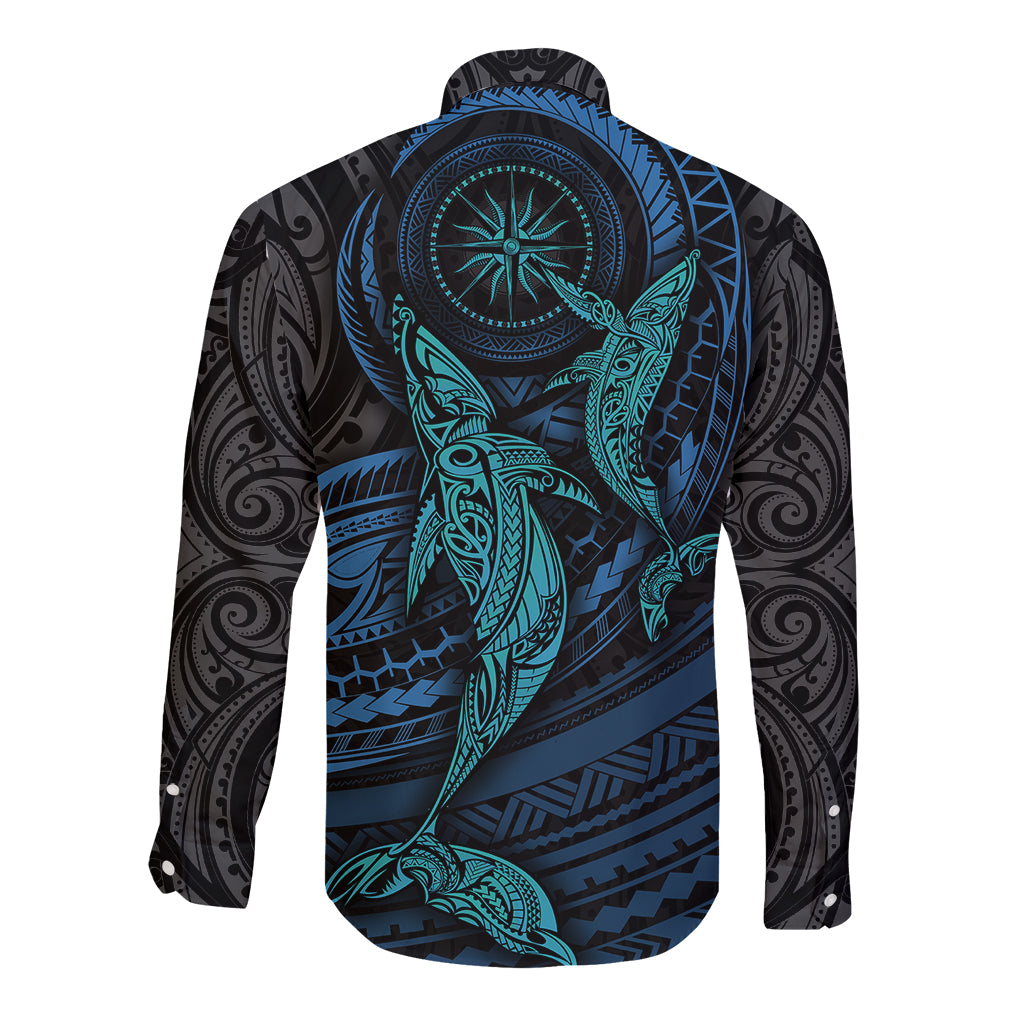 Polynesian Whale Long Sleeve Button Shirt - Wonder Print Shop