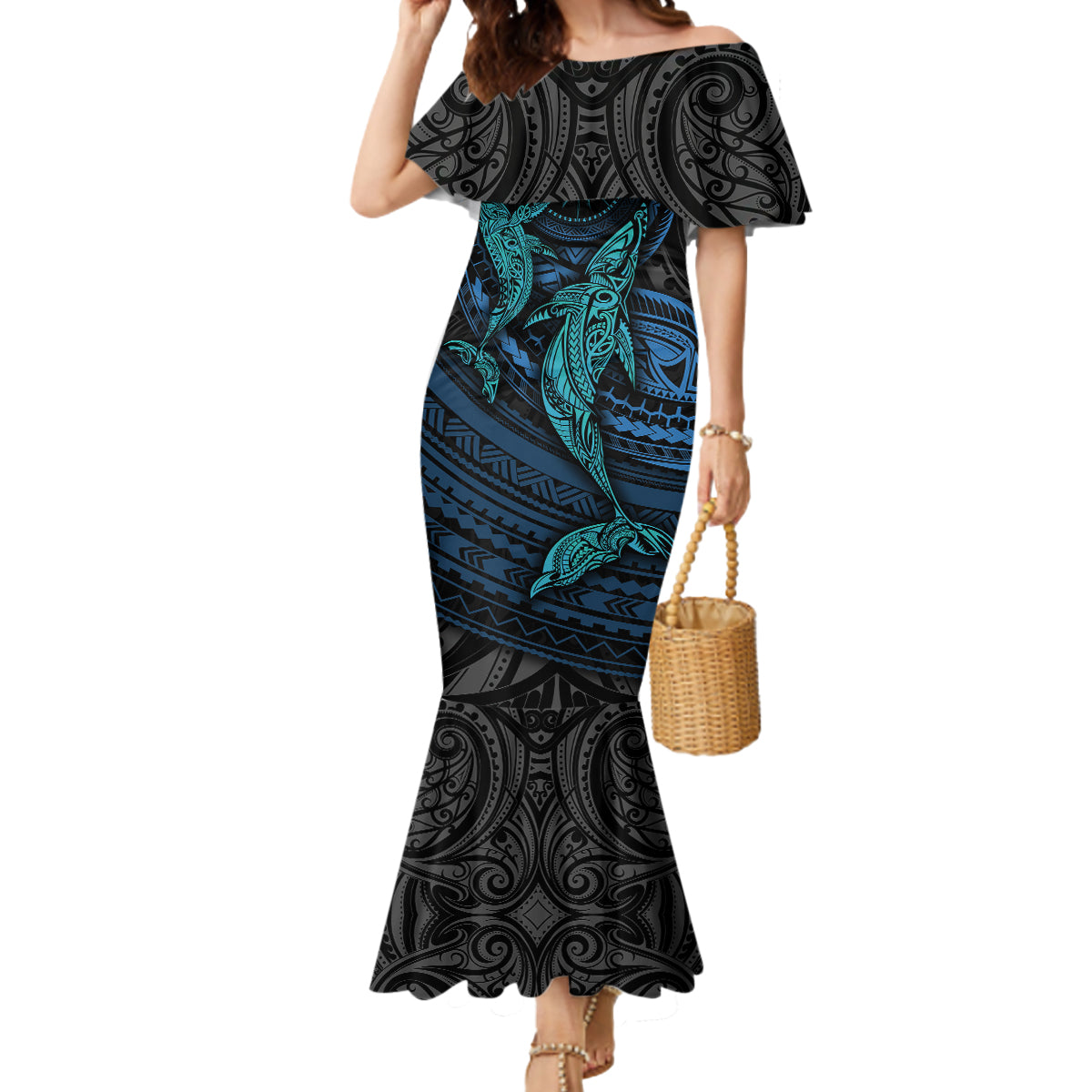 Polynesian Whale Mermaid Dress - Wonder Print Shop