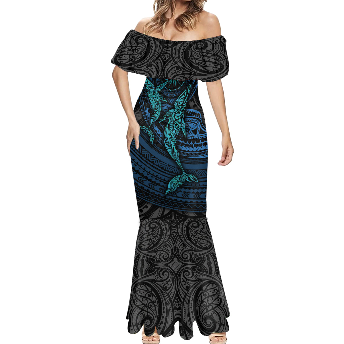 Polynesian Whale Mermaid Dress - Wonder Print Shop