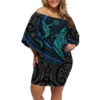 Polynesian Whale Off Shoulder Short Dress - Wonder Print Shop