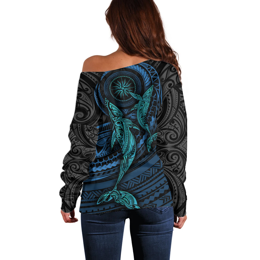 Polynesian Whale Off Shoulder Sweater - Wonder Print Shop