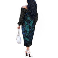 Polynesian Whale Off The Shoulder Long Sleeve Dress - Wonder Print Shop