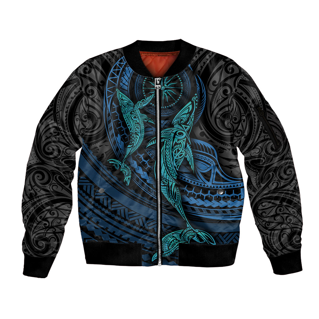 Polynesian Whale Sleeve Zip Bomber Jacket - Wonder Print Shop