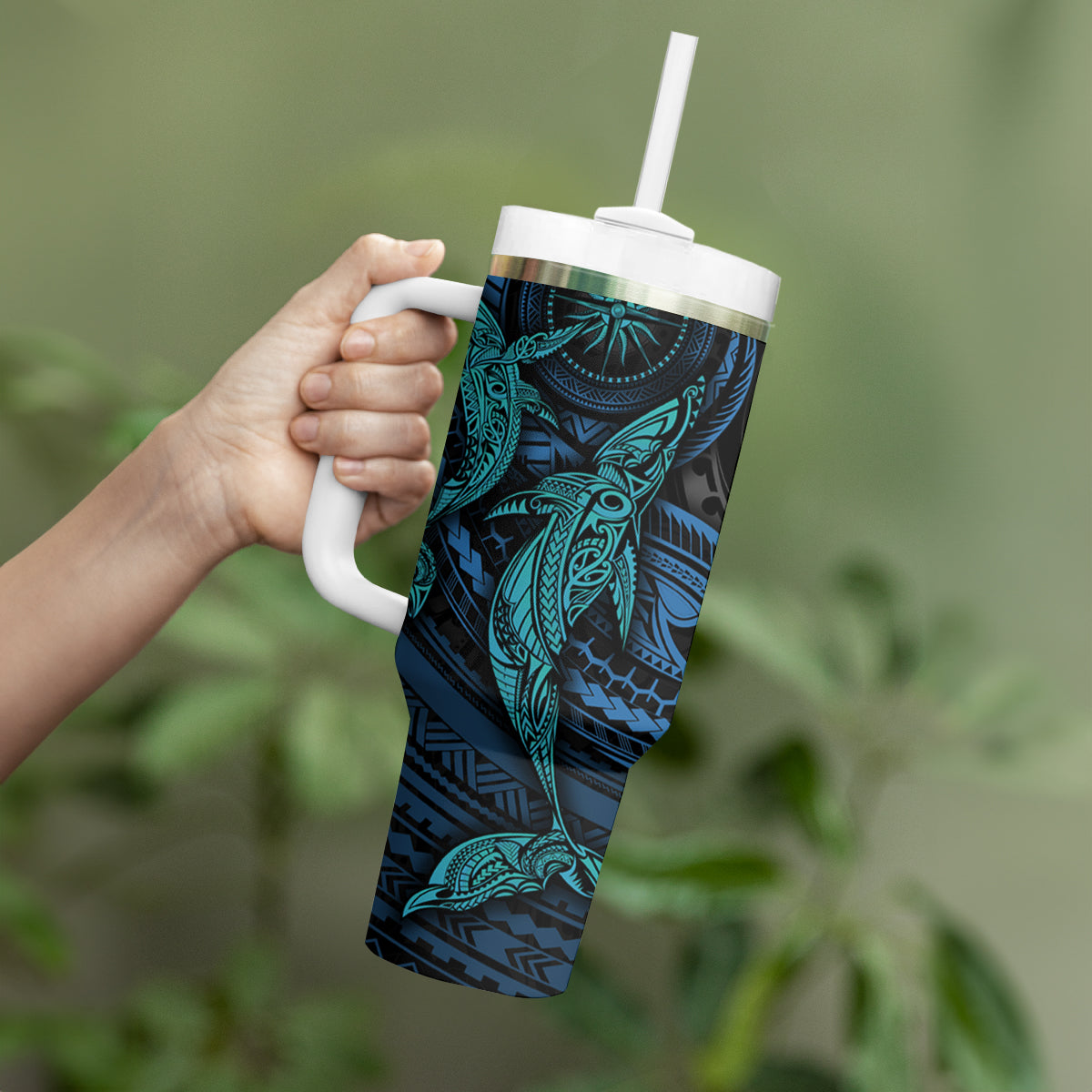 Polynesian Whale Tumbler With Handle - Wonder Print Shop