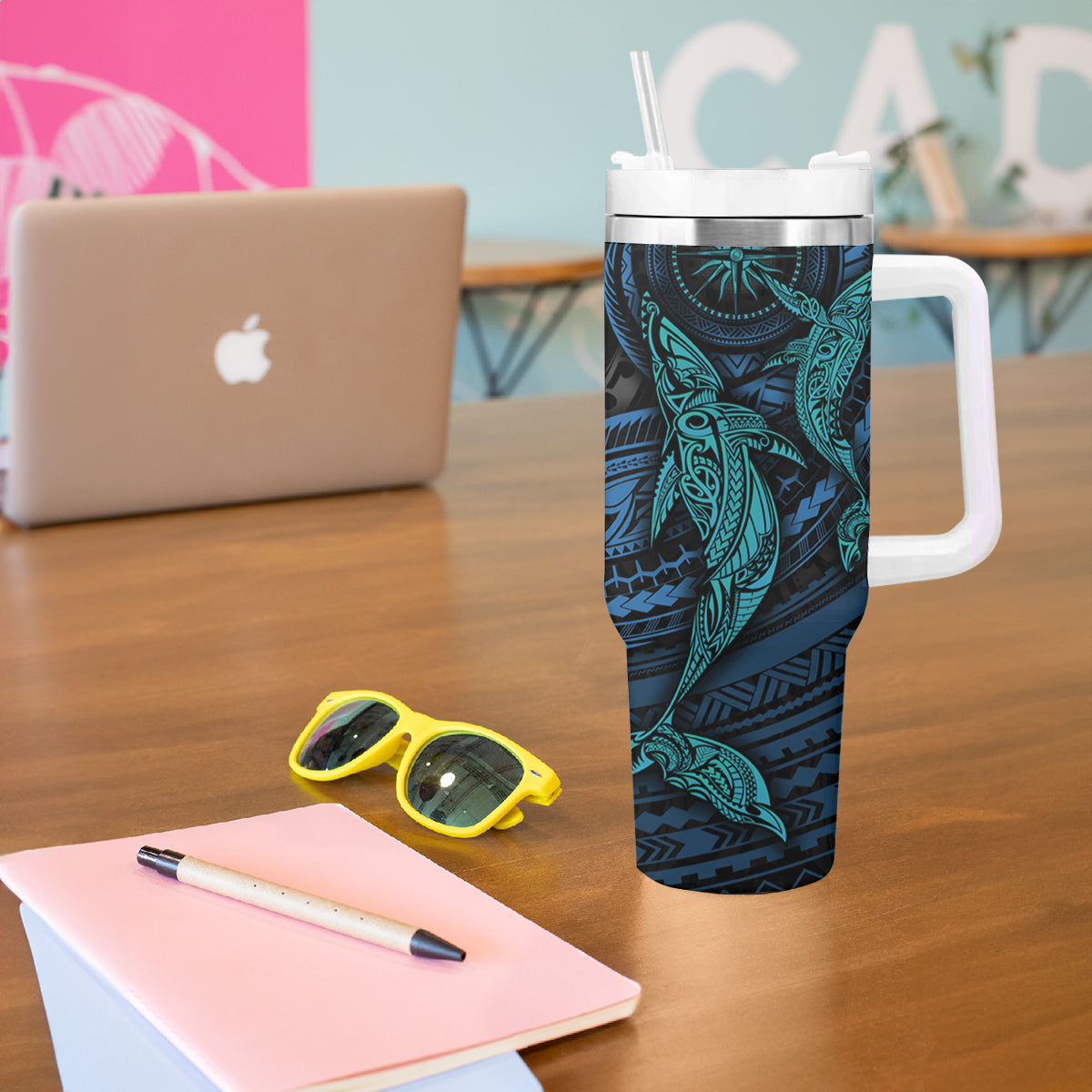 Polynesian Whale Tumbler With Handle - Wonder Print Shop