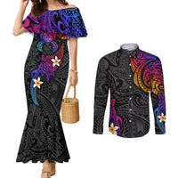 turtle-and-plumeria-polynesian-couples-matching-mermaid-dress-and-long-sleeve-button-shirts