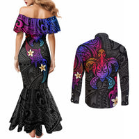 turtle-and-plumeria-polynesian-couples-matching-mermaid-dress-and-long-sleeve-button-shirts