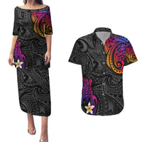 Turtle and Plumeria - Polynesian Couples Matching Puletasi Dress and Hawaiian Shirt - Wonder Print Shop