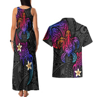 Turtle and Plumeria - Polynesian Couples Matching Tank Maxi Dress and Hawaiian Shirt - Wonder Print Shop