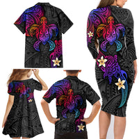 Turtle and Plumeria - Polynesian Family Matching Long Sleeve Bodycon Dress and Hawaiian Shirt - Wonder Print Shop