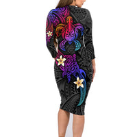 Turtle and Plumeria - Polynesian Family Matching Long Sleeve Bodycon Dress and Hawaiian Shirt - Wonder Print Shop