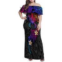 Turtle and Plumeria - Polynesian Family Matching Off Shoulder Maxi Dress and Hawaiian Shirt - Wonder Print Shop