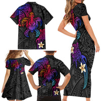 Turtle and Plumeria - Polynesian Family Matching Short Sleeve Bodycon Dress and Hawaiian Shirt - Wonder Print Shop