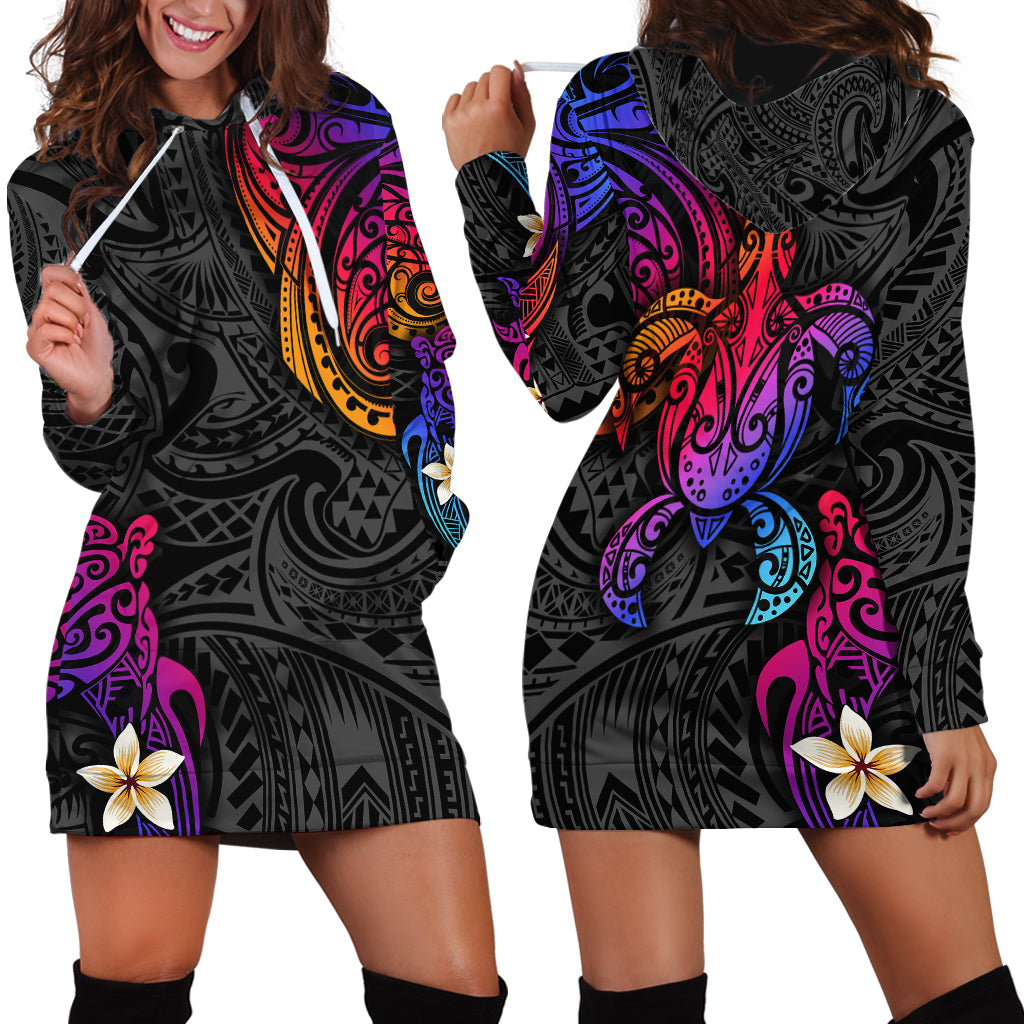 Turtle and Plumeria - Polynesian Hoodie Dress - Wonder Print Shop