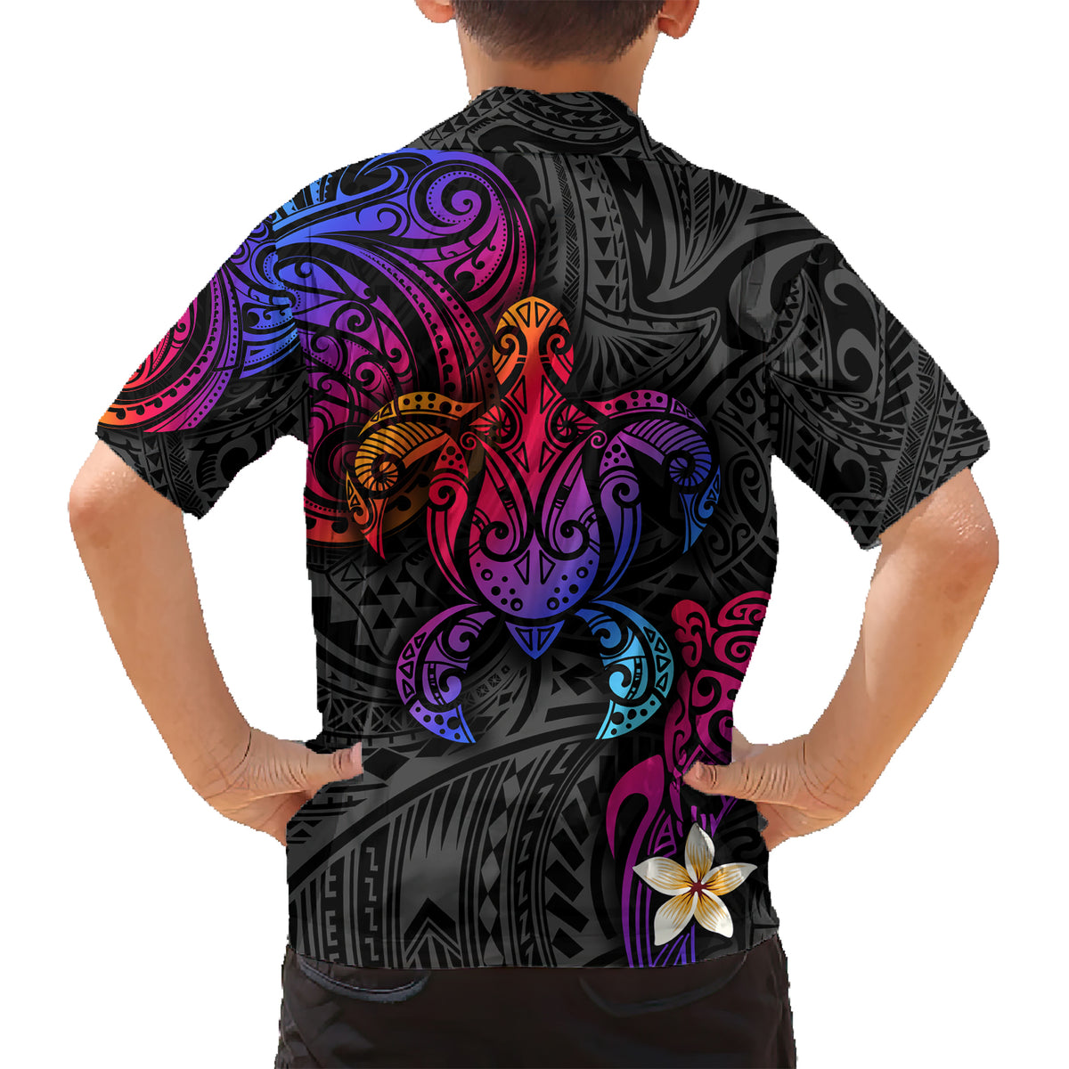 Turtle and Plumeria - Polynesian Kid Hawaiian Shirt - Wonder Print Shop