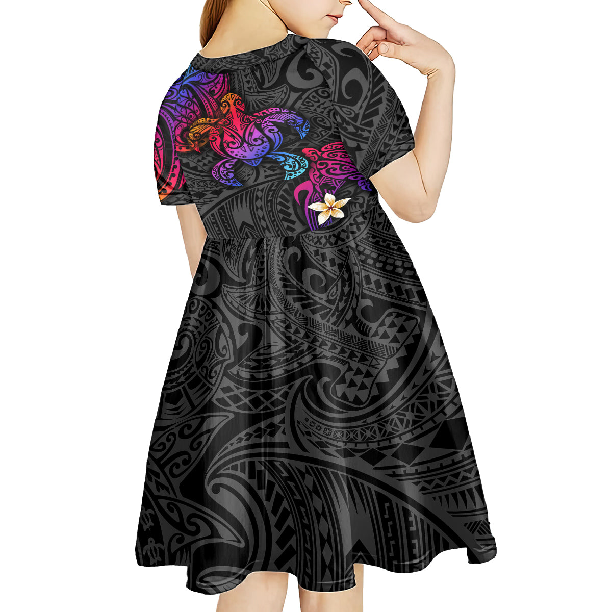 Turtle and Plumeria - Polynesian Kid Short Sleeve Dress - Wonder Print Shop