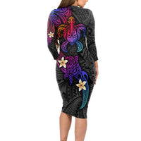 Turtle and Plumeria - Polynesian Long Sleeve Bodycon Dress - Wonder Print Shop