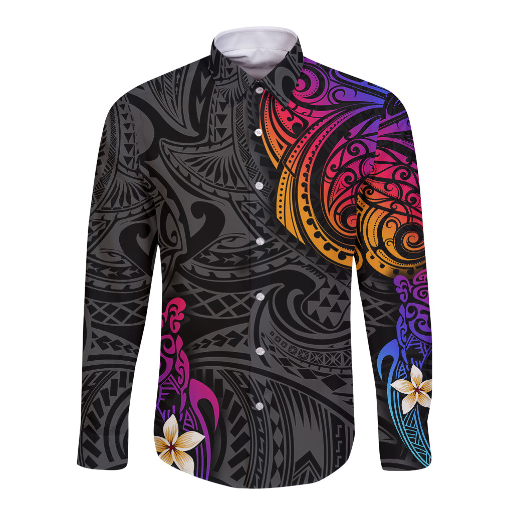 Turtle and Plumeria - Polynesian Long Sleeve Button Shirt - Wonder Print Shop