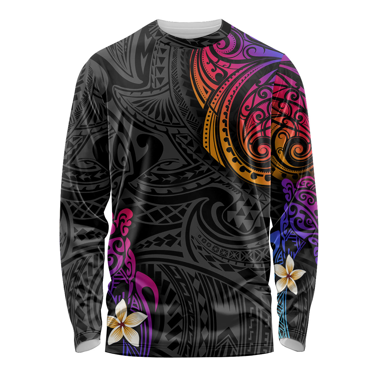 Turtle and Plumeria - Polynesian Long Sleeve Shirt - Wonder Print Shop