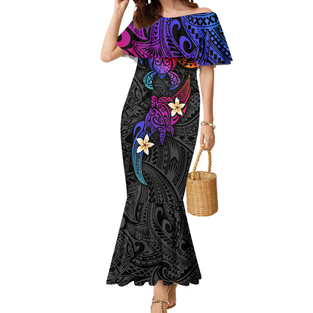 Turtle and Plumeria - Polynesian Mermaid Dress - Wonder Print Shop