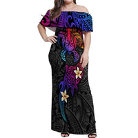 Turtle and Plumeria - Polynesian Off Shoulder Maxi Dress - Wonder Print Shop