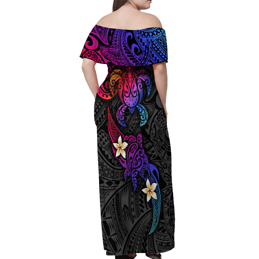 Turtle and Plumeria - Polynesian Off Shoulder Maxi Dress - Wonder Print Shop