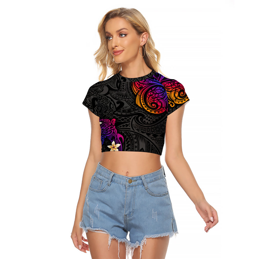 Turtle and Plumeria - Polynesian Raglan Cropped T Shirt - Wonder Print Shop