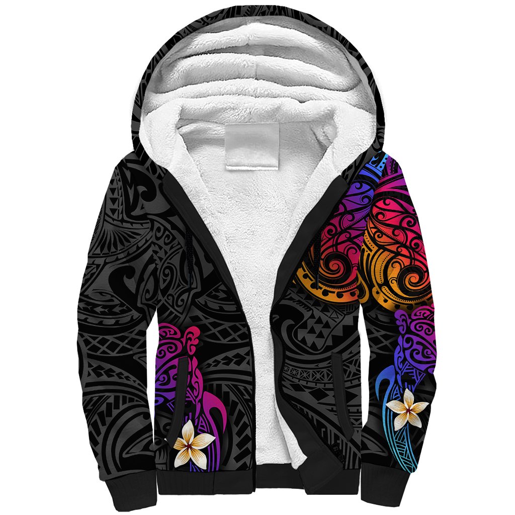 Turtle and Plumeria - Polynesian Sherpa Hoodie - Wonder Print Shop
