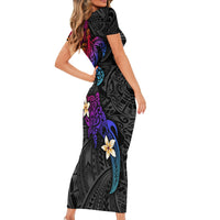 Turtle and Plumeria - Polynesian Short Sleeve Bodycon Dress - Wonder Print Shop