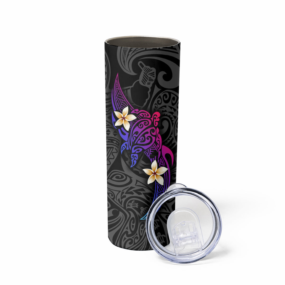 Turtle and Plumeria - Polynesian Skinny Tumbler - Wonder Print Shop