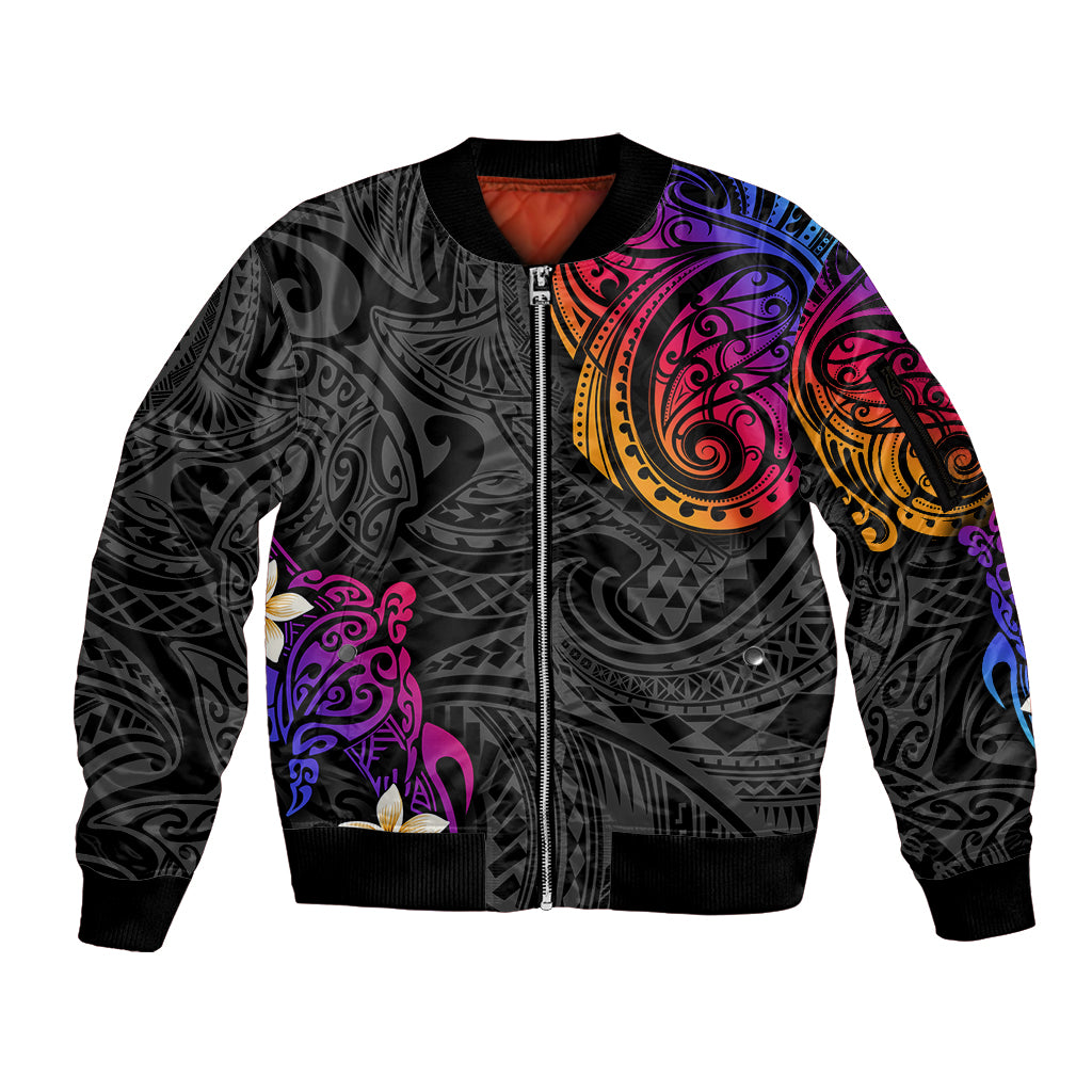 Turtle and Plumeria - Polynesian Sleeve Zip Bomber Jacket - Wonder Print Shop