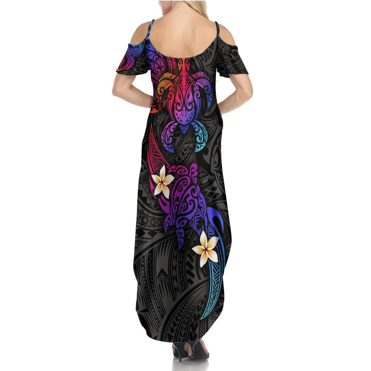 Turtle and Plumeria - Polynesian Summer Maxi Dress - Wonder Print Shop