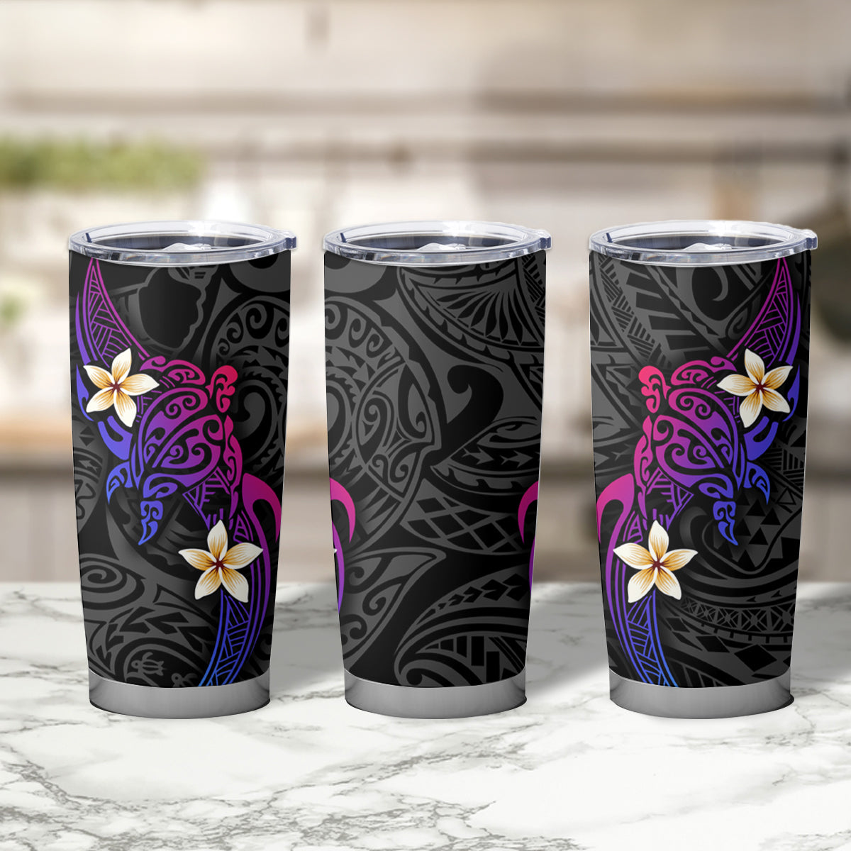 Turtle and Plumeria - Polynesian Tumbler Cup - Wonder Print Shop
