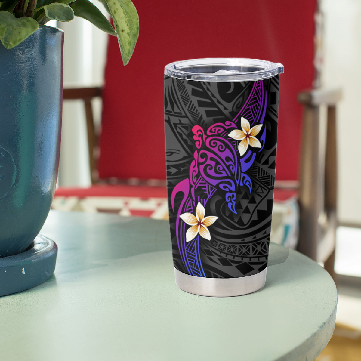 Turtle and Plumeria - Polynesian Tumbler Cup - Wonder Print Shop