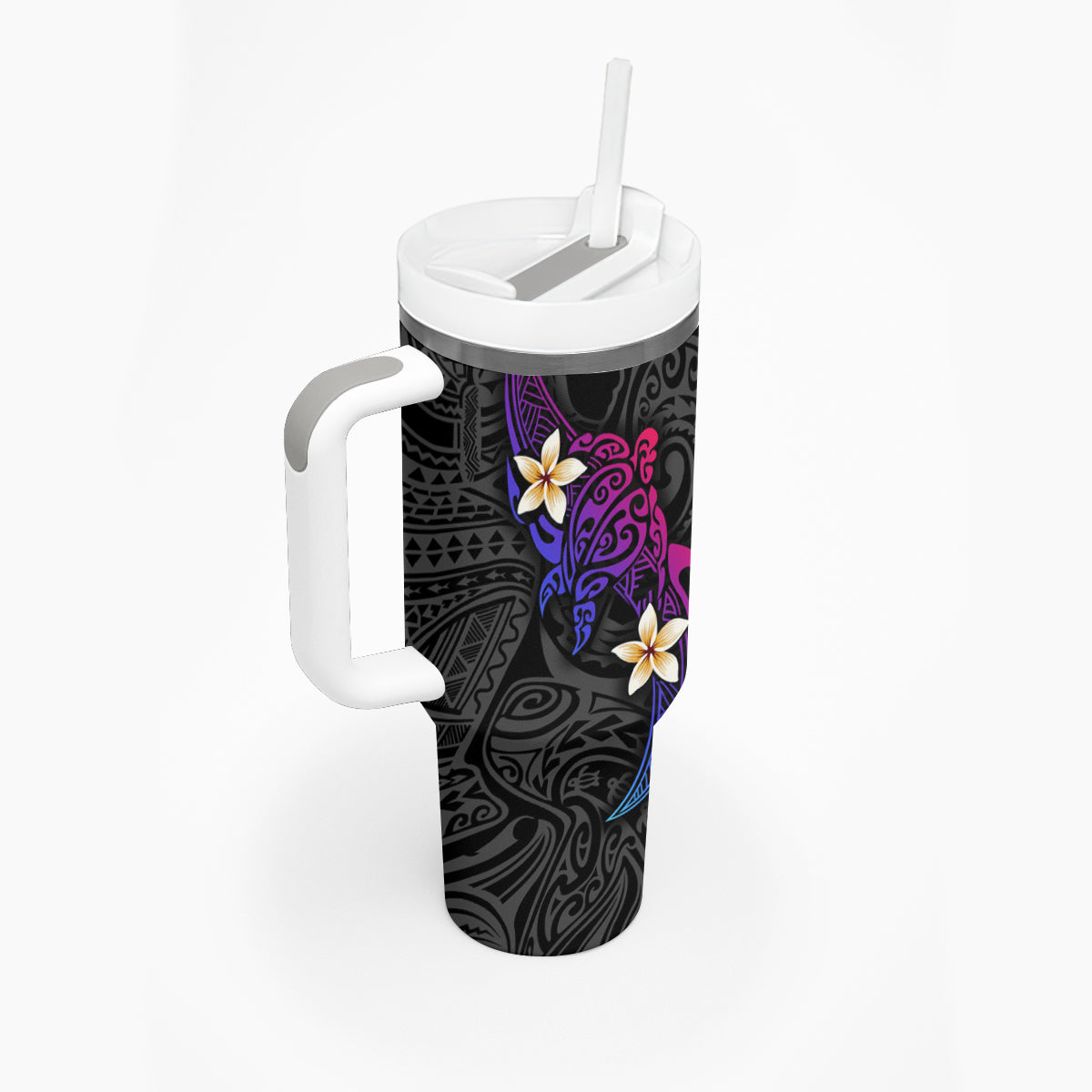 Turtle and Plumeria - Polynesian Tumbler With Handle - Wonder Print Shop